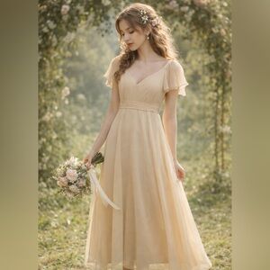 Azazie Kendall And Kylie Chiffon Bridesmaid Prom Dress Champagne Maxi Fairycore